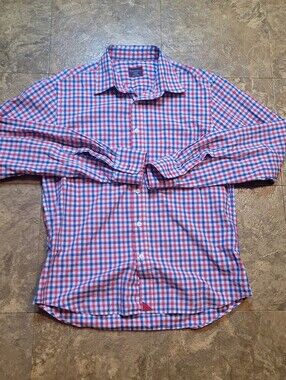 Untuckit Gingham Button Up Shirt Mens Medium White Long Sleeve Plaid Slim Fit